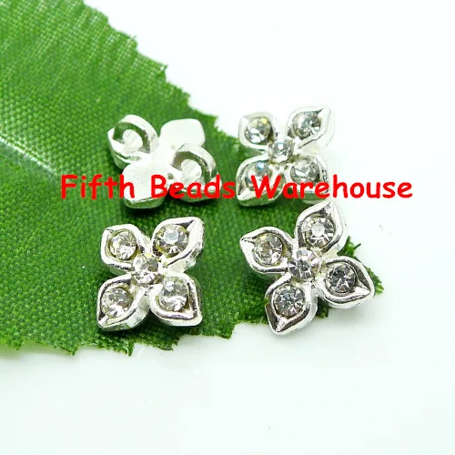 

free shipping 11mm silver colour flower shape rhinestone connection beads with 2 hole clasp 100pcs/lot R123