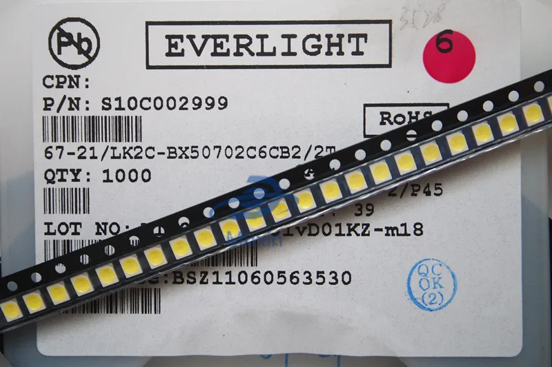 100pcs EVERLIGHT 3528 1210 SMD LED White Gold Line/Copper bracket Surface Mount smd 3528 led diodes Lighting PLCC-2 Pure White