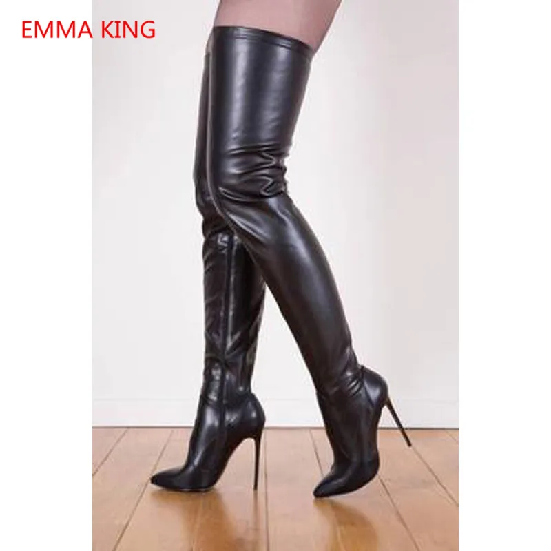 New Side Zipper Women Thigh High Cowboy Boots Gothic Shoes Fashion Sexy Pointed Toe High Heels Winter Crotch Over The Knee Boots