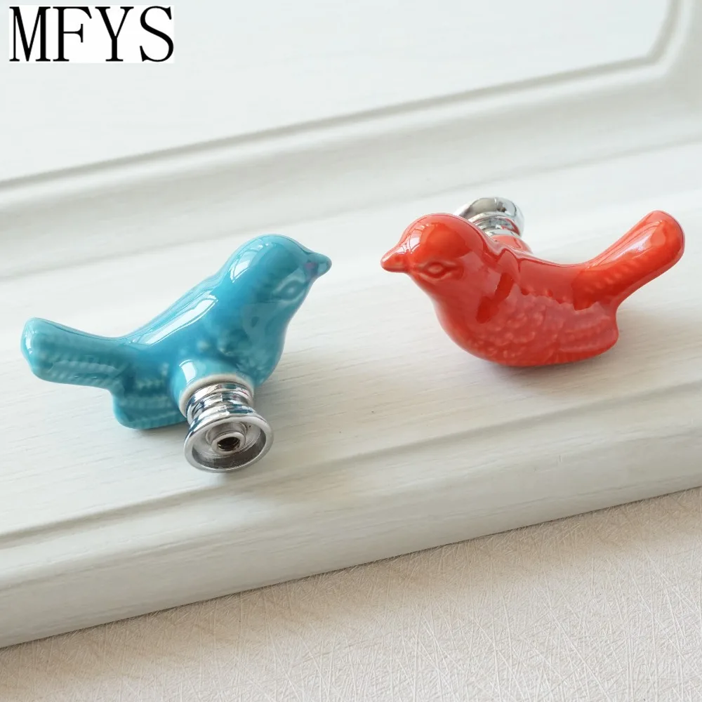 MFYS Cute Bird Shape Ceramic Handles for Furniture Various Colors Cabinet Pulls Home Decor Handle for Children\'s Room Kids Knobs