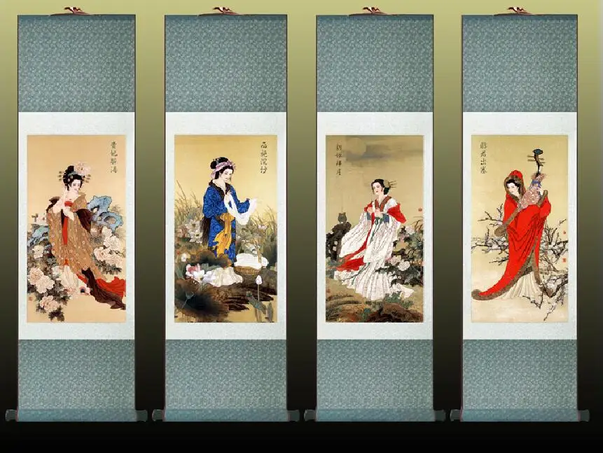 

4 pc/lot Traditional Chinese pretty girls painting Home Office Decoration beautifull women painting