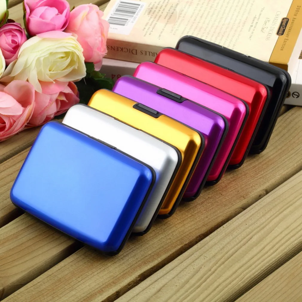 

High Quality Business ID Credit Card Holder Wallet Pocket Case Aluminum Metal Shiny Side Anti RFID scan Cover Hot