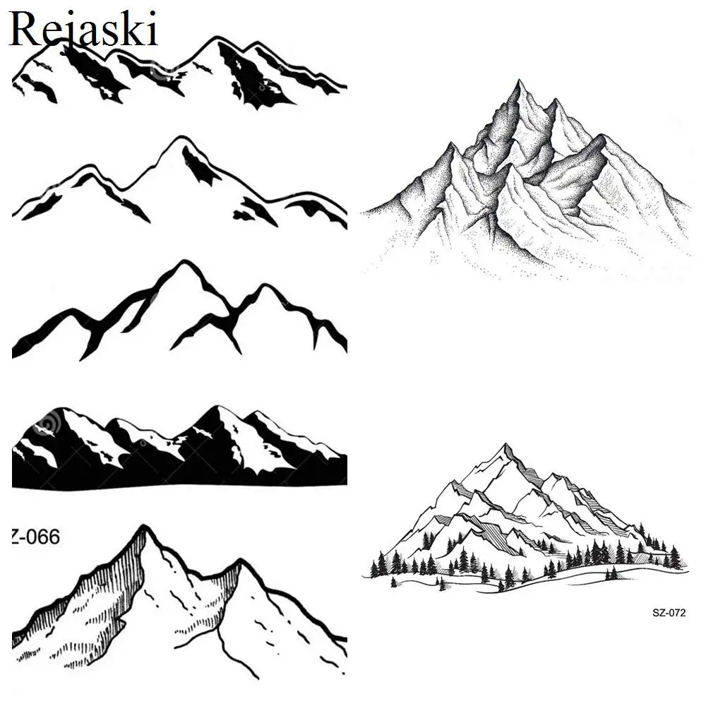 Rejaski Black High Mountain Tattoo Stickers Men Body Arm Painting Temporary Tattoo Women Hands Makeup Tip Waterproof Tatoos Hill