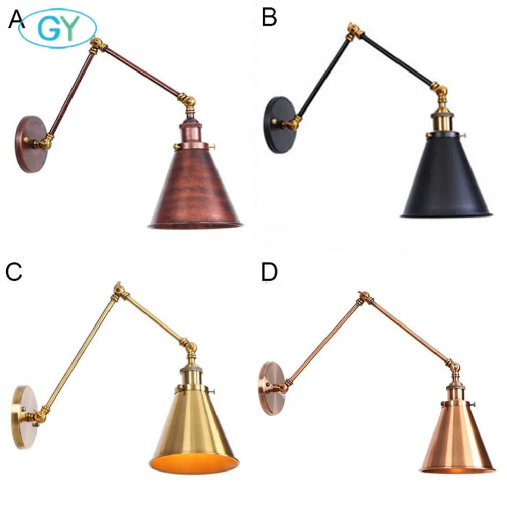 Adjustable Antique Industrial Long Swing Arm Black Wall Lamp Lights Brown Brass Retro Lighting For Bedroom Sconce Fixture