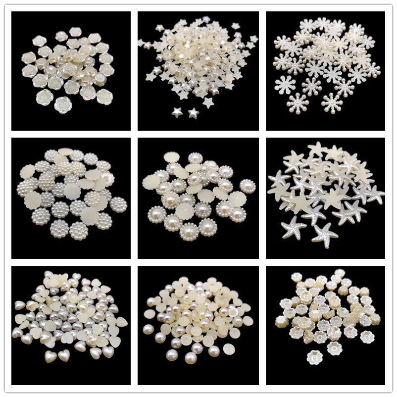 100pcs Ivory Color Flatback Half Round Pearl Craft ABS Imitation  Resin Scrapbook Beads DIY Decorate