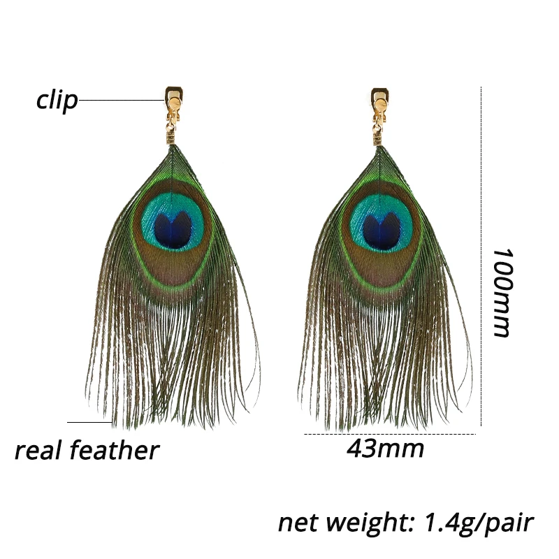 Fashion Lithe Long Real Feather Earrings Without Piercing Clip On Earrings for Women Earring Wholesale Jewelry 2018 Bijoux