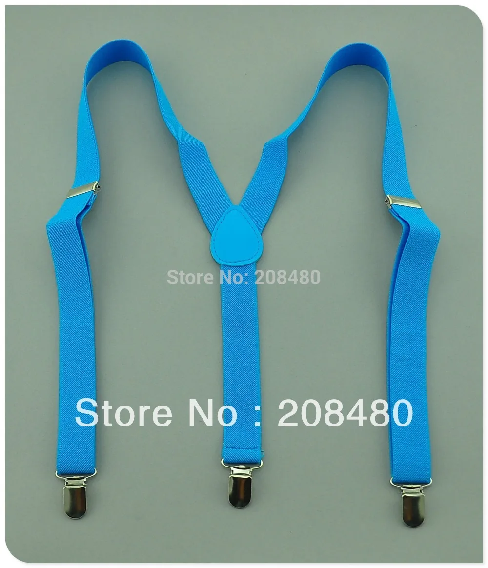 Women Men'S Shirt Suspenders For Trousers Pants Holder 2.5cm wide Sky blue Unisex Clip-on Braces Elastic Slim Y- back Wholesale