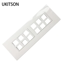 12 Ports Keystone Jack Wall Panel Face Plate Blank Empty Outlet Frame Oulet In White Insert For Slot Plug