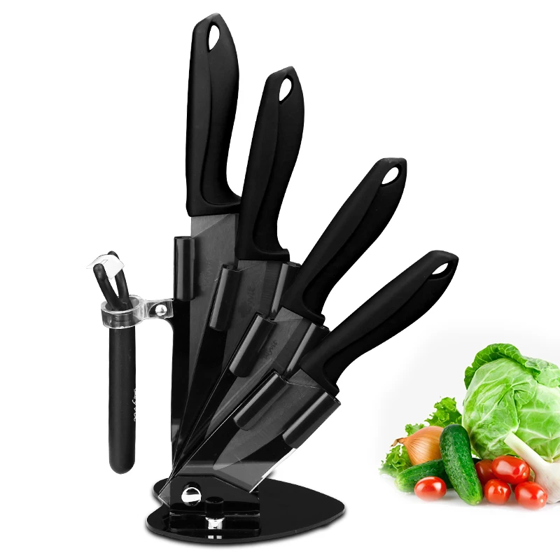 

Kitchen Knives Ceramic Knives with holder 6pcs set 3" paring 4" 5"slicing 6"chef knife Zirconia Ceramic Black Blade