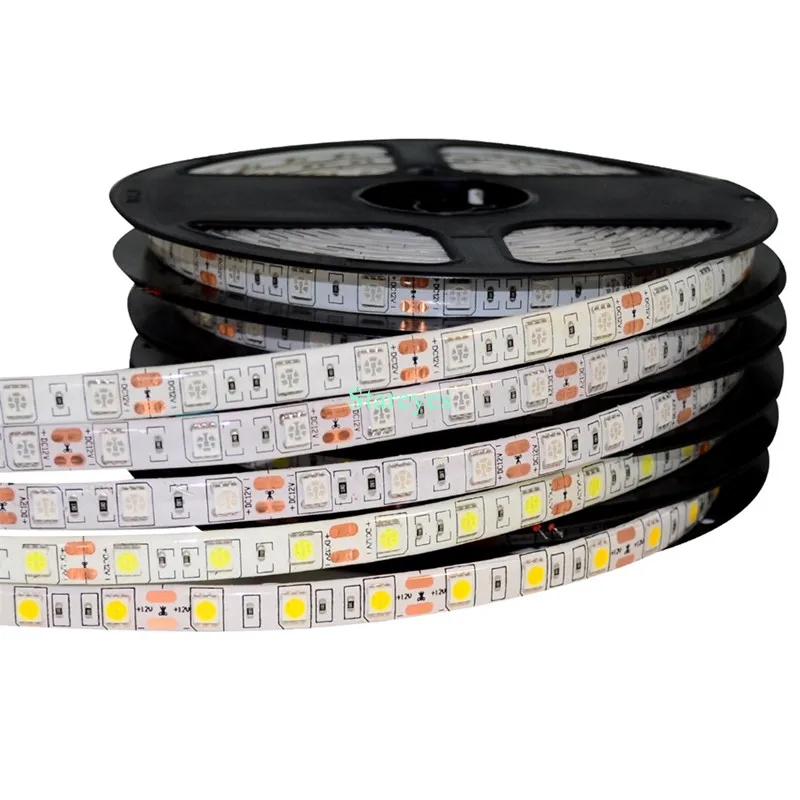 Free Shipping 30 Sets SMD 5050 60 LED/m RGB LED Strip 5m 300LED IP65 Waterproof strip light + 44 keys IR Remote+3A Power Adapter