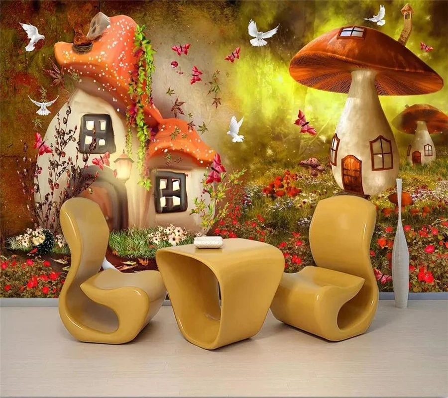 

beibehang papel de parede Custom wallpaper 3d fairy tale world mushroom wallpaper children room background wall paper 3d mural