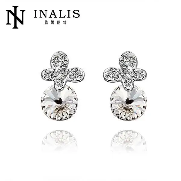 INALIS Classical Women Gold-color Earring Clear/Black Zirconia Stud Earring for Pierced Ear E534