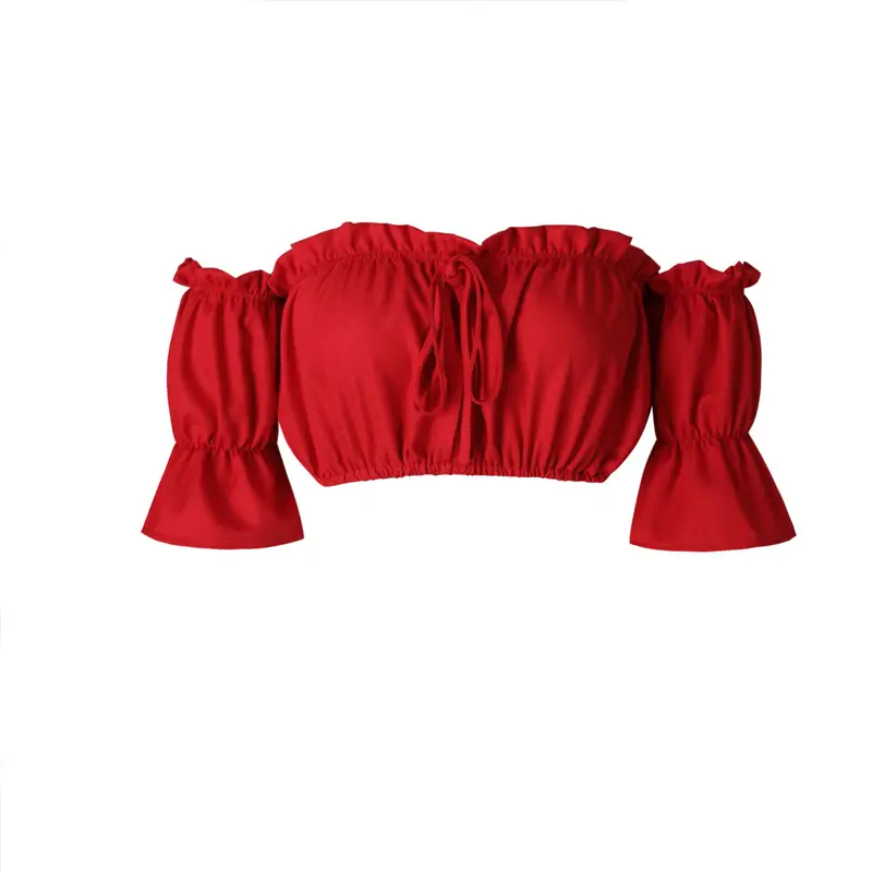 crop tops women summer lantern sleeve sexy strapless beach tops red black white ruched crop top tank top croptop - Image 5