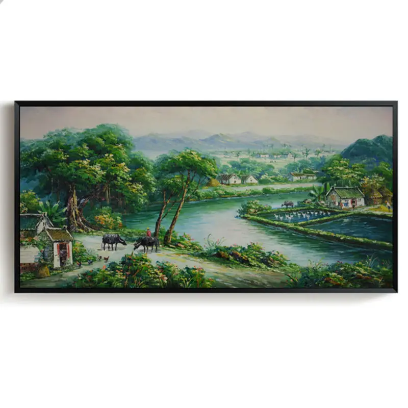 

Oil Painting Hand made Landscape Thick oil Chinese Village Wall Art Picture for Living room Canvas Paintings Modern