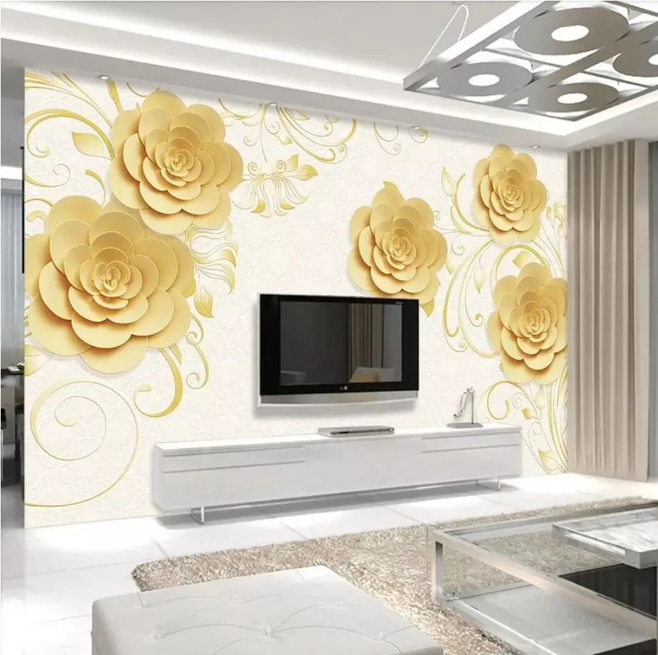 

beibehang Custom wallpaper simple yellow flower 3d living room TV background wall painting bedside decorative painting wallpaper