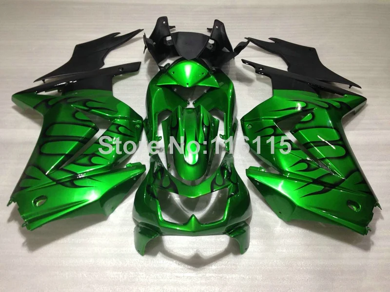 Fit for Kawasaki Ninja fairings 250r 2008-2014 injection molding 08-14 ZX250 black flames green motorcycle fairing kit GD30