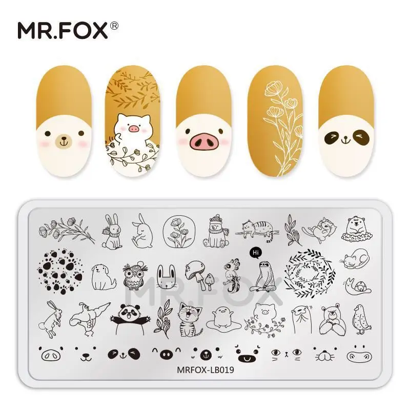 MRFOX Nail Stamping Plates Snowflakes And Animals Nail Art Plate Stainless Steel Design Stamp Template for Printing Stencil Tool