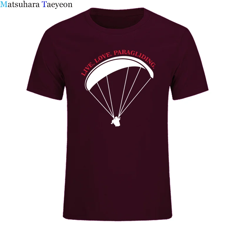 Summer Fashion Men Shirt quality cotton men t-shirt live love paragliding Short sleeve man t shirt tops Casual clothing