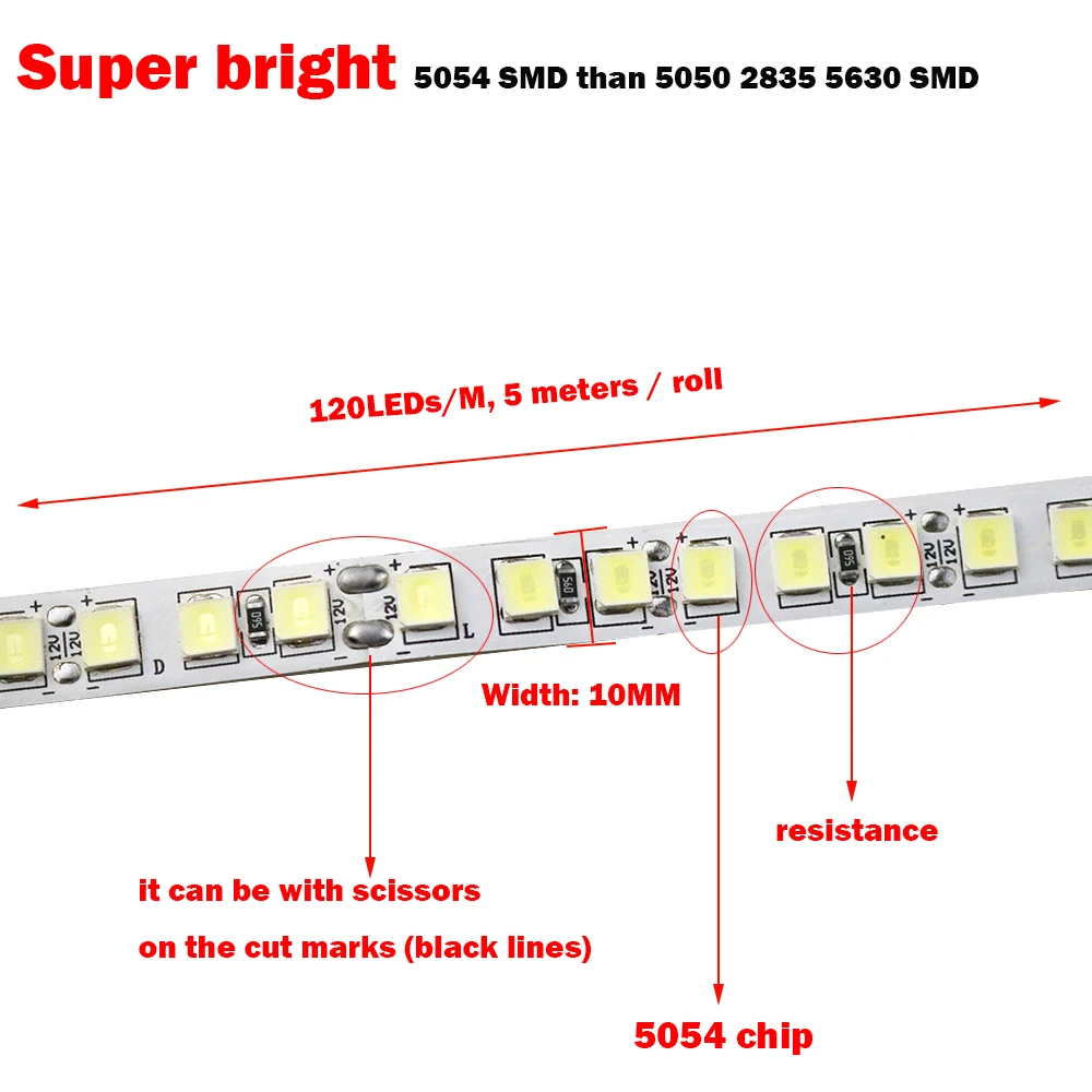 Imagem -02 - Tira Conduzida Smd 5054 600 Led 120leds m Fita Flexível Luz Dc12v Mais Brilhante do Que 5050 2835 5630 Branco Frio Gelo Azul Rosa Vermelho 5m