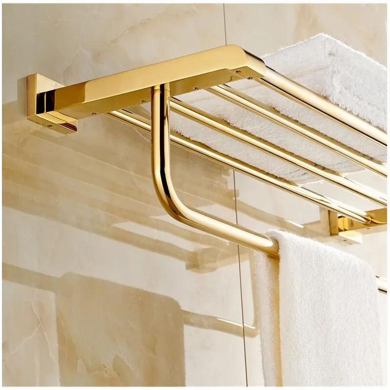 

Towel Racks Bathroom Gold Finish Brass Bath Towel Shelves Towel Bar Bathroom accessoriesHardware free shipping