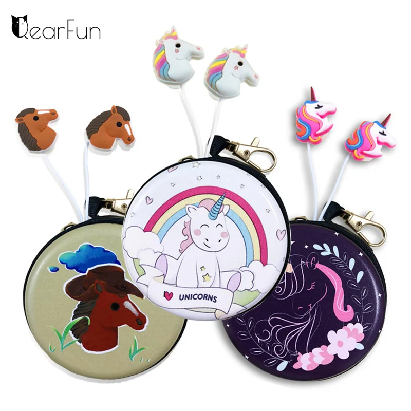 Unicorn Cartoon Earphones Colorful Rainbow Horse In-ear Earphone With Case Earbuds With Mic For Xiaomi Smartphone Kids Gifts