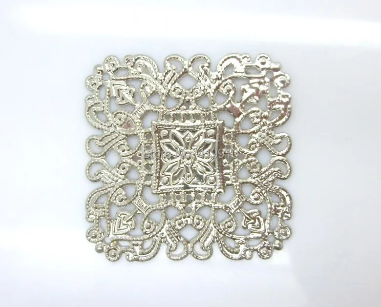 Free shipping-50Pcs Embellishment Filigree Connectors Square Silver Tone Metal Crafts Gift Decoration DIY Hollow 4x4cm J0556