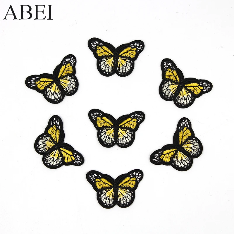 10pcs/lot Diy Iron On yellow Butterfly Appliques Clothes Sewing Patches for backpack coats jeans Iron Stickers Garment Badge