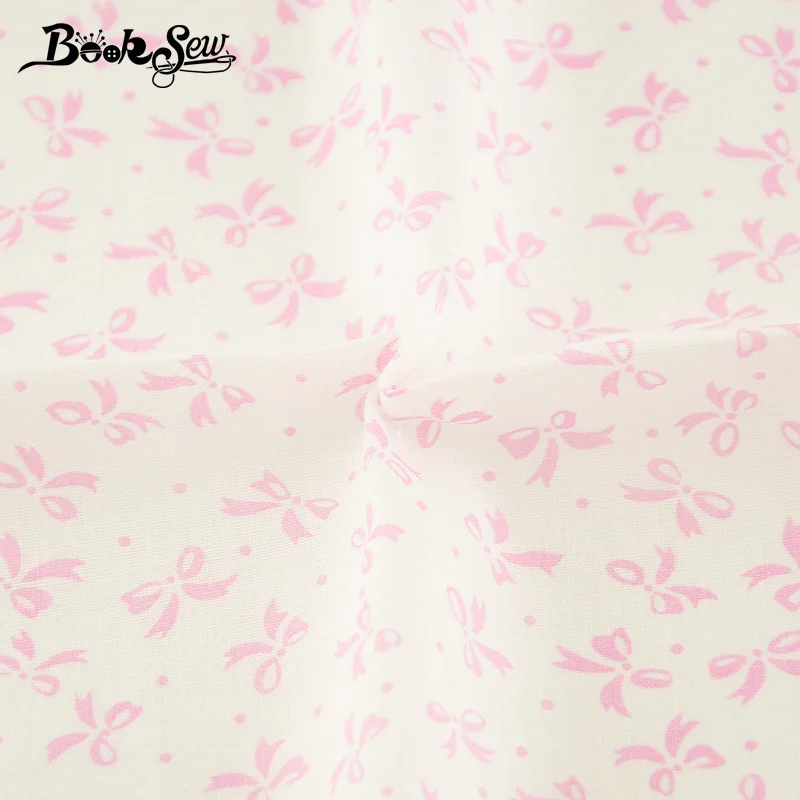 Booksew Cotton Plain Fabric Quilting Fat Quarter Pink Bowknot Design Cloth Sewing Crafts Dolls DIY Patchwork Scrapbooking Tela