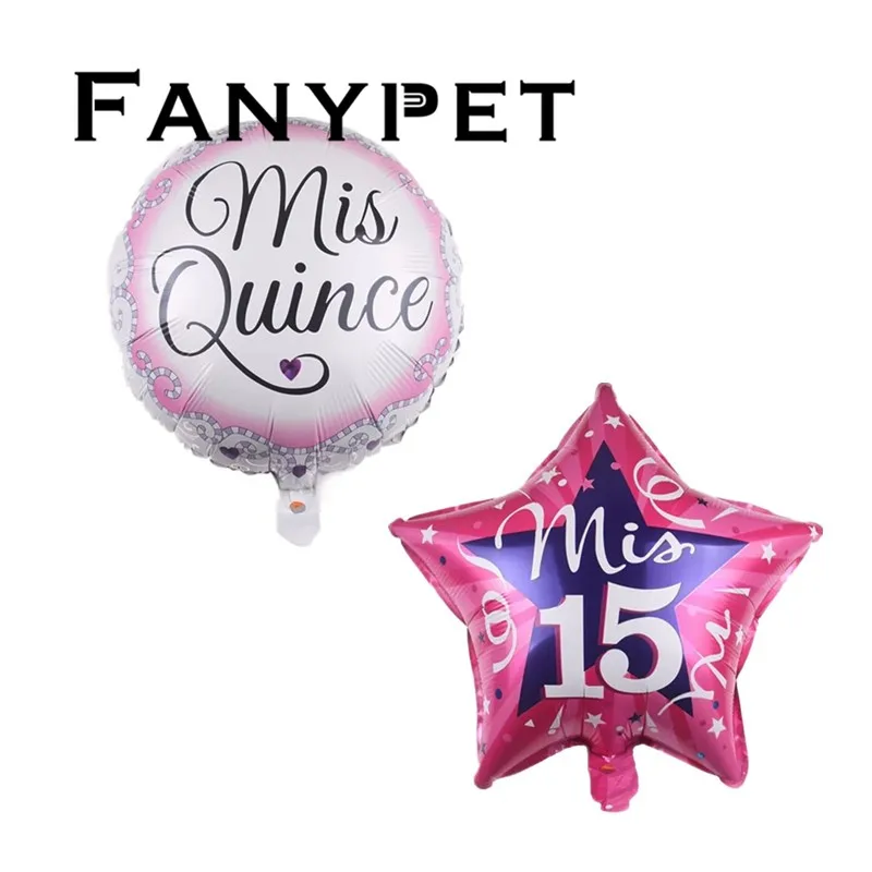 10pcs/lot Mis Quince 18Inch Round star Aluminum Foil Balloons Helium Spanish My Fifteen Pink Girl 15th Birthday Party Decoration