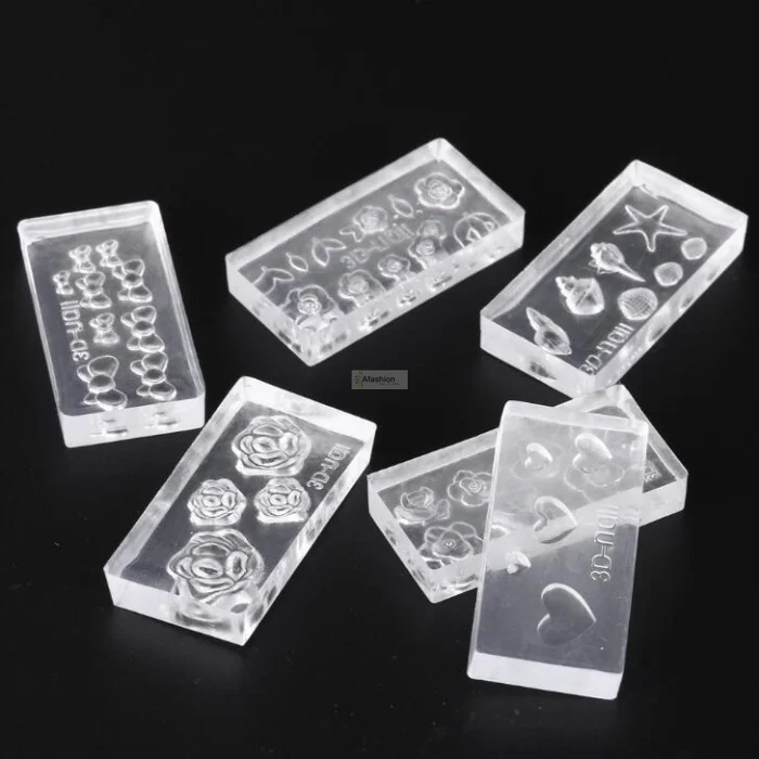 6pcs Nail Art Crystal Carving model 3D nail Silicone template Manicure Stamp Plates Mold Flower girl DIY tools gift