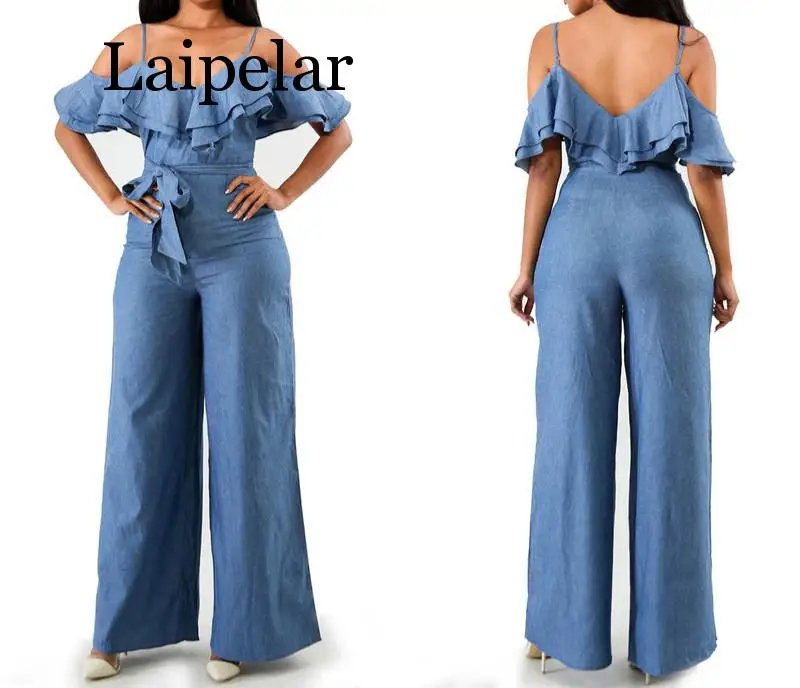 Laipelar New arrival Europe and the United States women s wear belt low cut wide legged jumpsuits jumpsuit