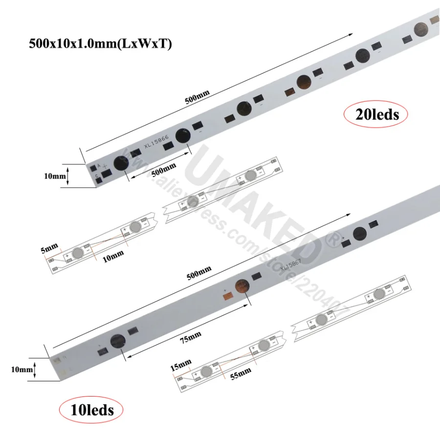 10pcs 1W 3W 5W LED Aluminum Base Plate 500mm PCB Board DIY For 10 20W Watt High Power Light Beads diy tube lamp decorative light