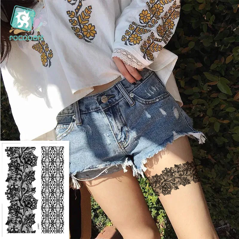 Rocooart Brand New Trendy black temporary arabic tattoo lace henna tattos sticker choker fake tattoo body flash Tatoo sticker