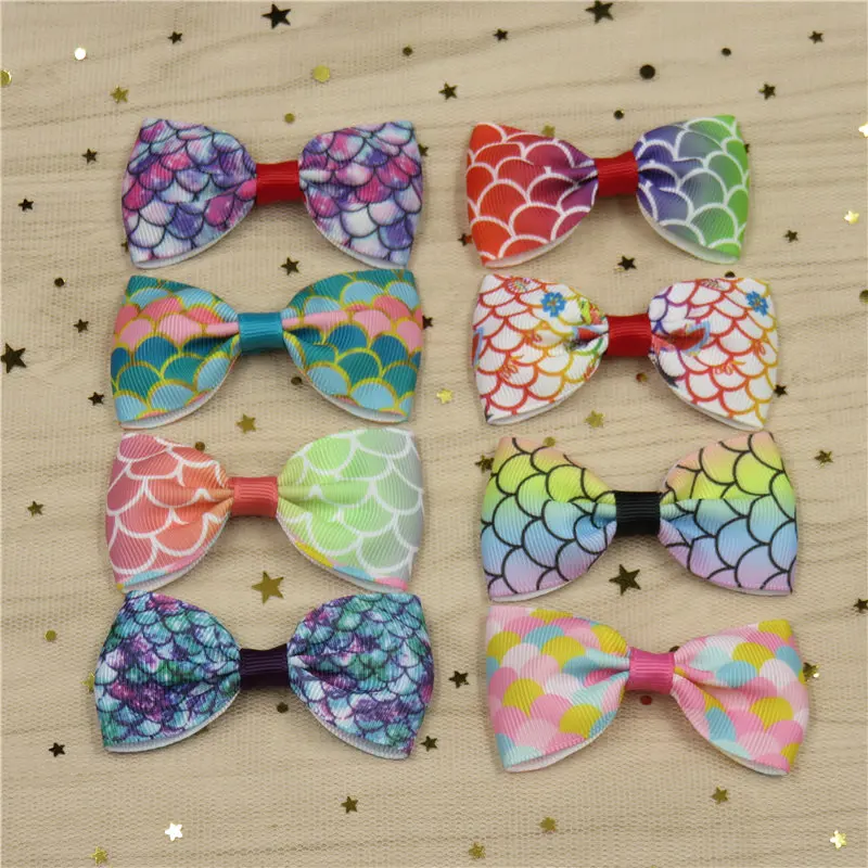 1PCS Pretty Fish Scale Barrettes for Children Sequin Girls Ribbon Elastic Hair Bands Bows Hair Accessories Best Friend Gift 2018