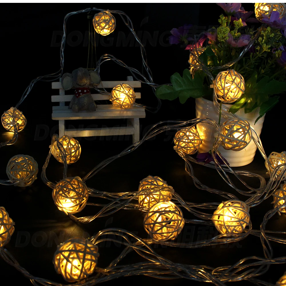 Conectável 5cm rattan bola natal led string luz decoração luzes de fadas guirlanda lâmpada 5m 20leds festa interior casa casamento