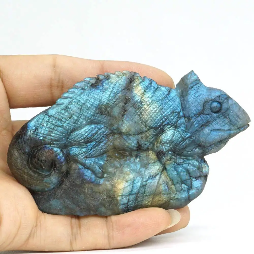 

3.6"Flash Labradorite Lizard Figurine Crystal Healing Reiki Chameleon Home Decor