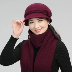 Winter Rabbit Wool Basin Cap Warm Mother Grandma Fashion Fisherman Hat Adult Women Elegant Soft Pure Color All-match Scarf H7156