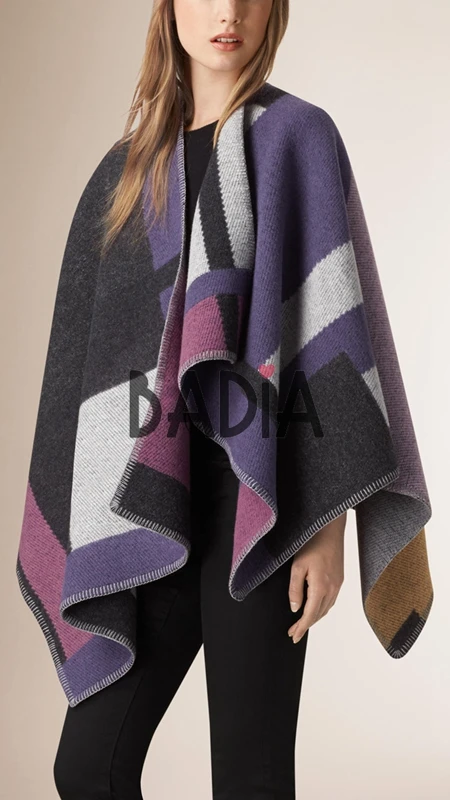 Winter Brand Women Blanket Poncho Coat Top Cashmere Wool Scarf Plaid Monogram Poncho Cape Color Block Check Blanket Wraps Stole