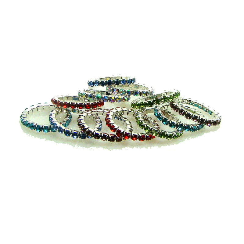 Rhinestone Colorful Stretch Toe Ring Fashion Elastic Finger Ring Ornaments Summer Jewelry 6Colors Equally Mixed Total 12pcsx