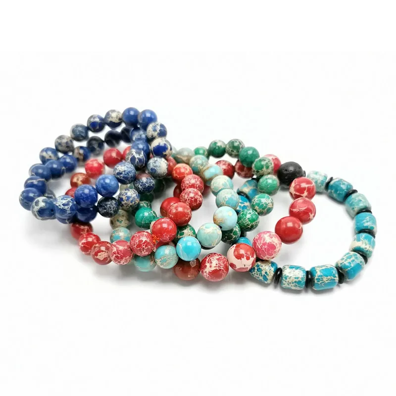 Natural Stone Multiple colors Imperial Jaspers Beads with Lotus OM Buddha Charm Bracelet for Women Men Fashion Jewelry