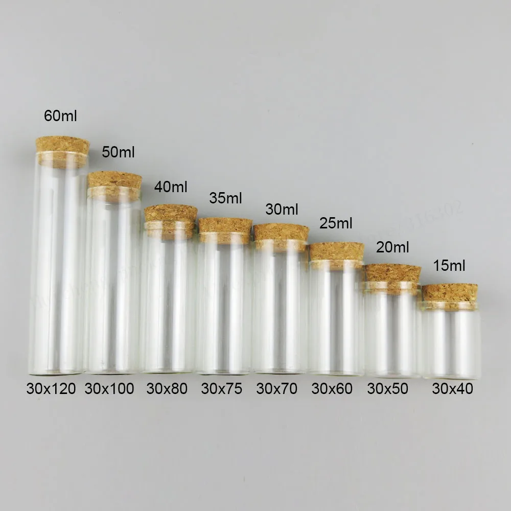 500 x 15 20 25 30 35 40 50 60ml Empty Clear Glass Tube With Cork 1oz 2oz Corked Transparent  Glass Display Containeers