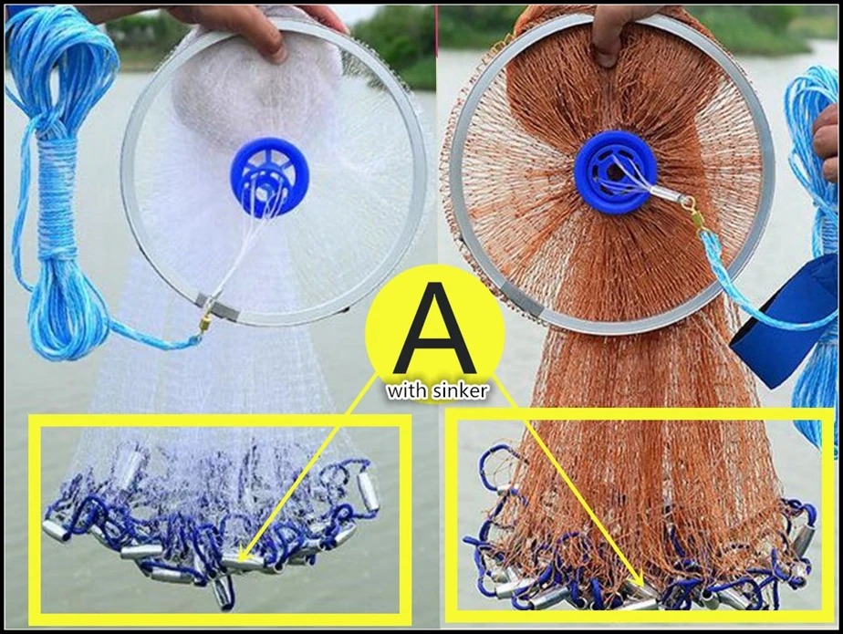 Finefish Cast Net 2.4-4.2M With Sinker Or Without Sinker USA Trap Catch Fishing Net With Ring Small Mesh Hand Throw Network