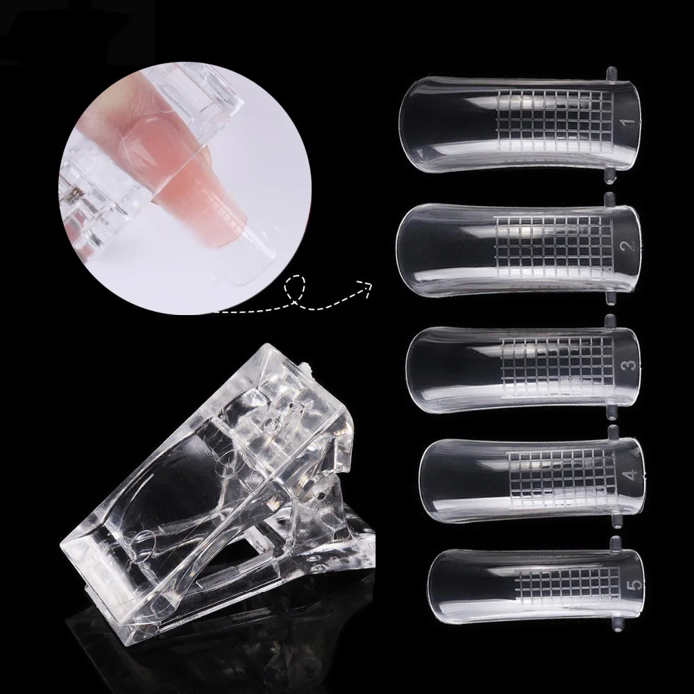 

1Set Plastic Nail Tips Clip & Finger Extension Quick Building Mold For Poly Nail Gel UV LED Nail Art Builder Manicure Tools