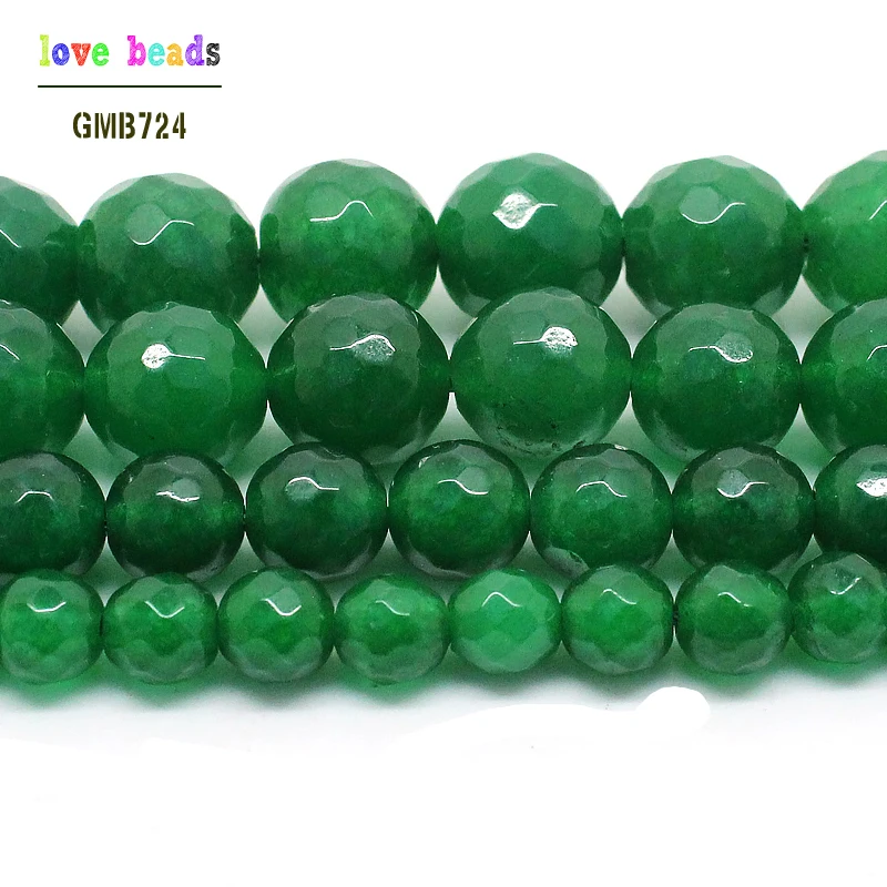 Faceted Green Stone Round Beads For Jewelry Making 4mm 6mm 8mm 10mm 12mm Pick Size 15inches Wholesale -F00495