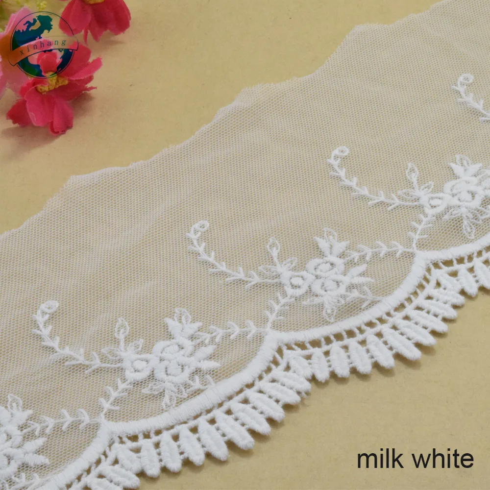 11.5cm White Cotton Embroided Lace Ribbon Guipure Trim Wedding Decoration DIY Accessories Dolls African Lace Applique#3398