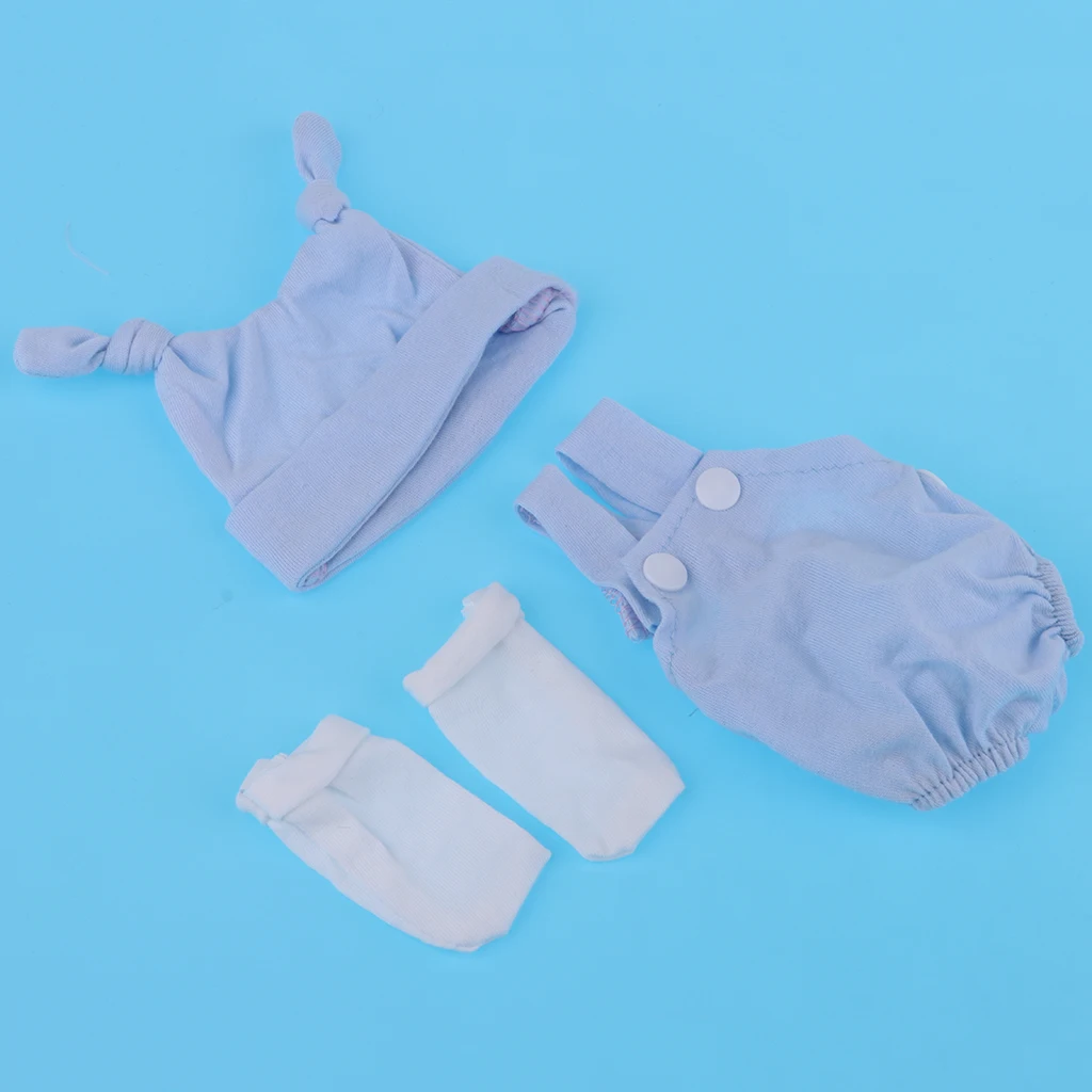 Adorable Rompers Suspender Trousers and Hat and Socks Outfits for 10/11 inch Reborn Baby Newborn Girl or Boy Dolls Clothes