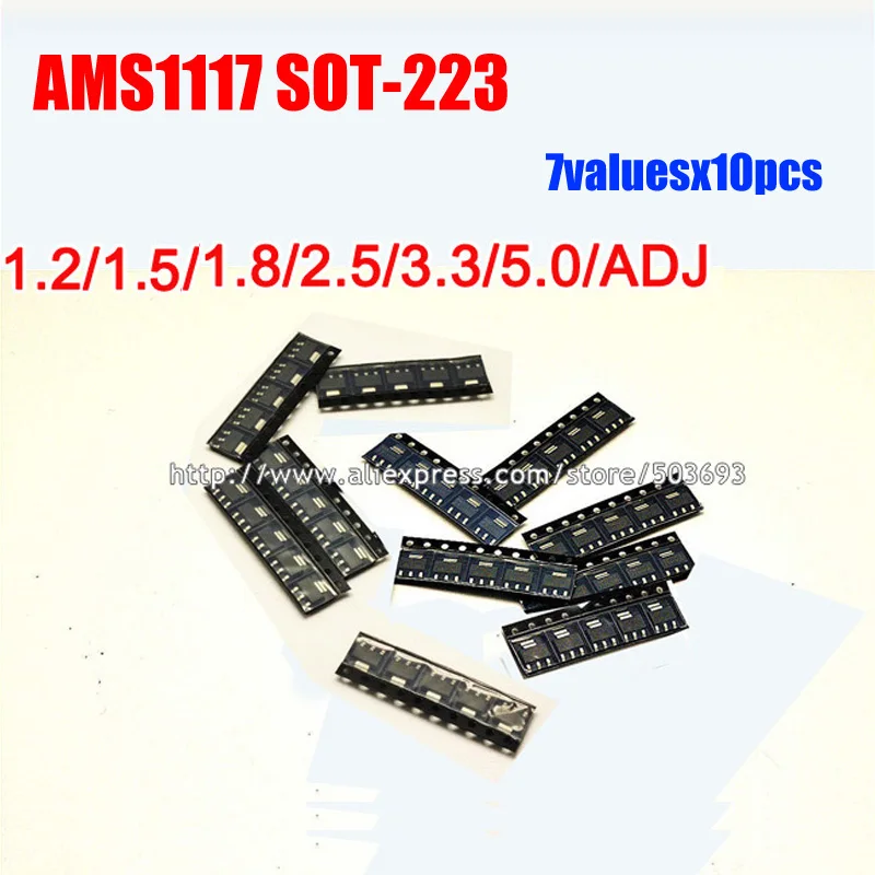 7valuesX10=70pcs SMD 1117 Series  Linear Regulator Voltage LDO IC TO-223 AMS1117 1.2V 1.5V 1.8V 2.5V 3.3V 5.0V ADJ