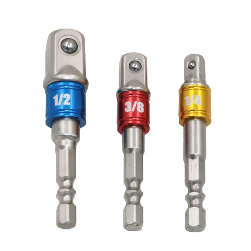 3pcs New 3 colours Sleeve Connecting Rod Head , Socket Adapter Impact Hex Shank Drill Bits Bar Set 1/4