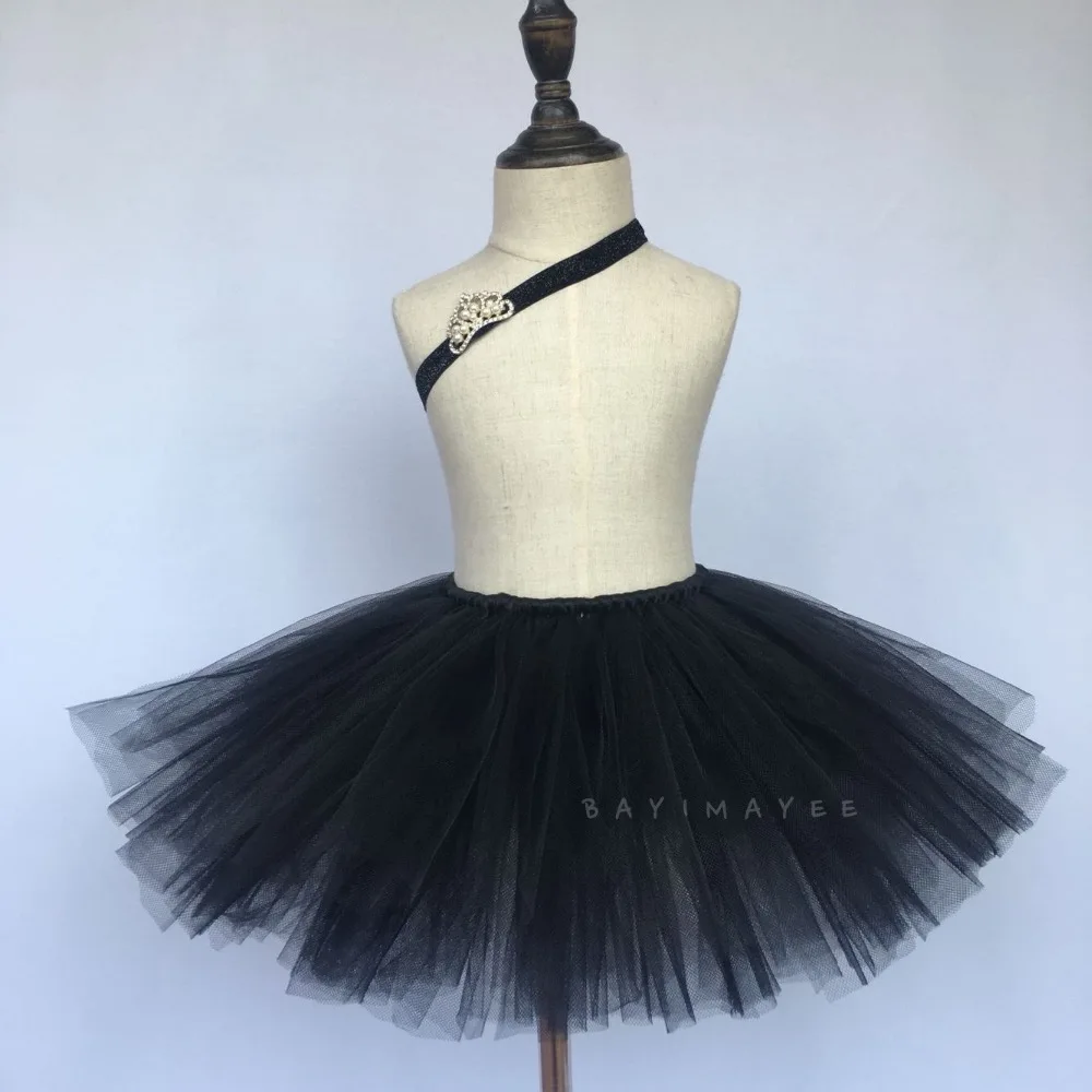 Nero delle ragazze Pannelli Esterni del Tutu Del Bambino Handmade Fluffy Tulle Balletto Pettiskirts con Corona Fascia Set Kids Party Gonne Abiti