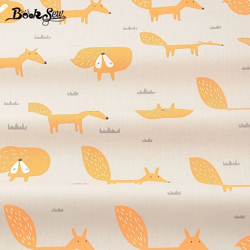 

Booksew Cotton Twill Fabric Printed Foxes Design Gray Home Textile Sewing Cloth For Baby DIY Patchwork Crafts Bed Sheet Tecido